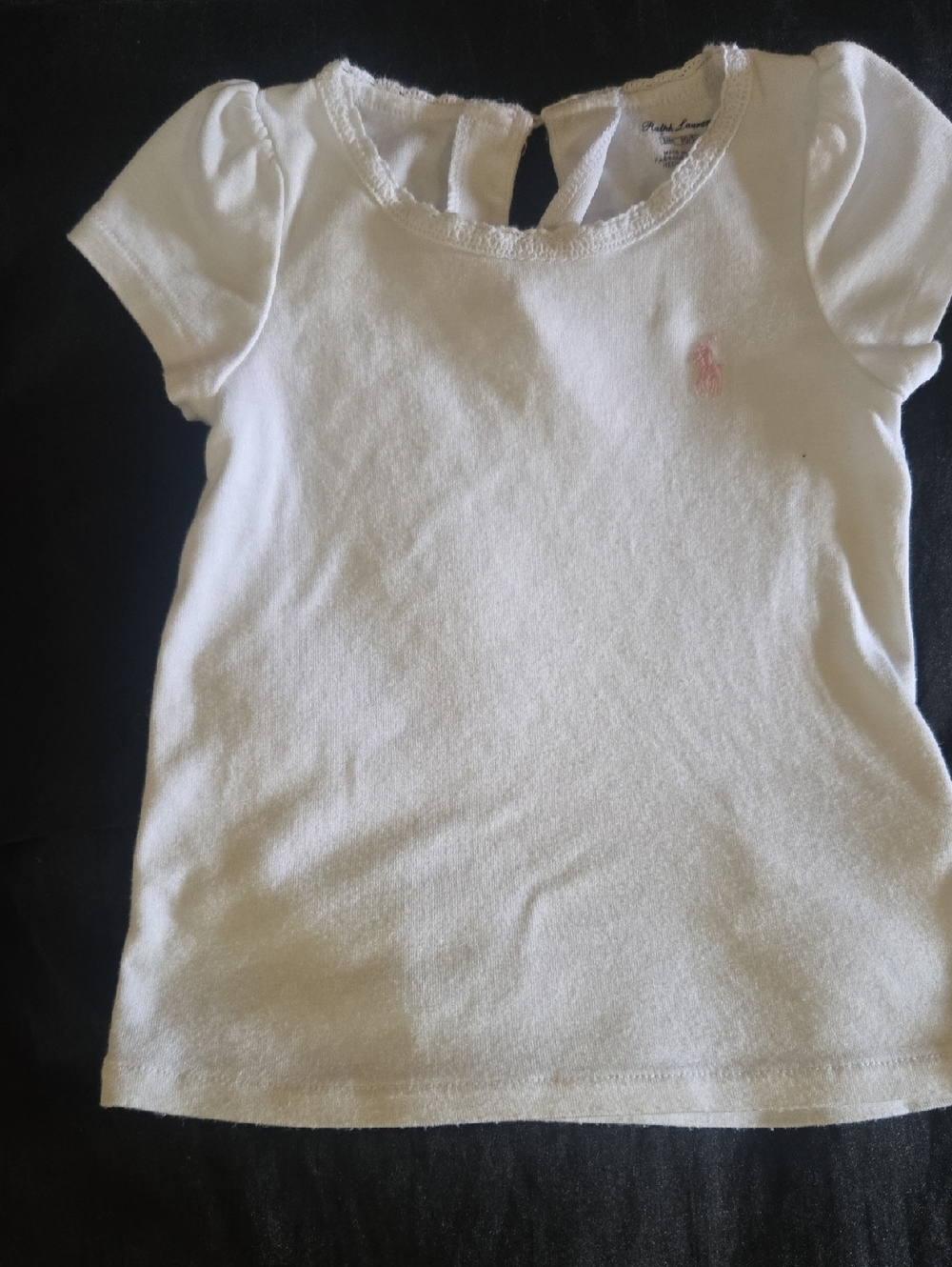 Ralph Lauren White Short Sleeve Tee with Pink Pony Logo Used 24 Months Baby Girl